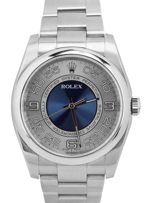 rolex oyster perpetual silver and blue concentric|rolex oyster perpetual blue price.